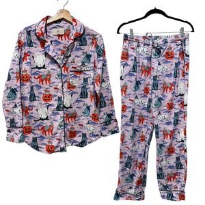 Anthropologie Print Fresh Pajamas Women XS Halloween Cats Witch Pumpkin Organic